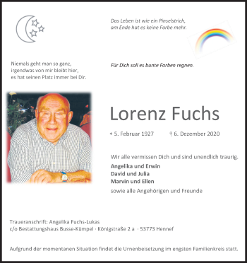 Anzeige von Lorenz Fuchs von Kölner Stadt-Anzeiger / Kölnische Rundschau / Express
