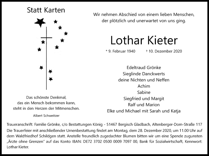  Traueranzeige für Lothar Kieter vom 19.12.2020 aus Kölner Stadt-Anzeiger / Kölnische Rundschau / Express