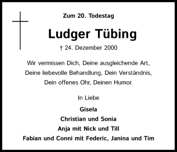 Anzeige von Ludger Tübing von Kölner Stadt-Anzeiger / Kölnische Rundschau / Express
