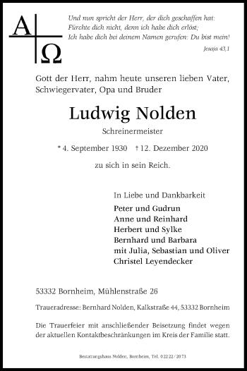 Anzeige von Ludwig Nolden von Kölner Stadt-Anzeiger / Kölnische Rundschau / Express