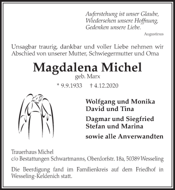 Anzeige von Magdalena Michel von  Schlossbote/Werbekurier 