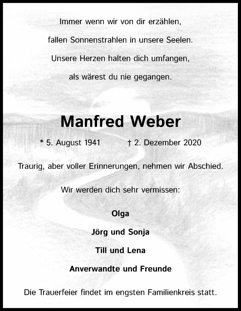  Traueranzeige für Manfred Weber vom 05.12.2020 aus Kölner Stadt-Anzeiger / Kölnische Rundschau / Express