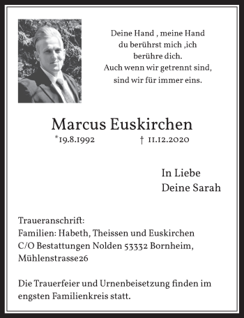 Anzeige von Marcus Euskirchen von  Schaufenster/Blickpunkt 