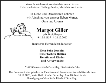 Anzeige von Margot Giller von Kölner Stadt-Anzeiger / Kölnische Rundschau / Express