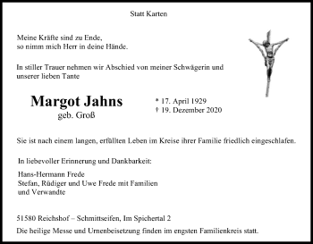 Anzeige von Margot Jahns von Kölner Stadt-Anzeiger / Kölnische Rundschau / Express