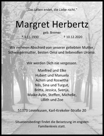 Anzeige von Margret Herbertz von  Lokale Informationen 