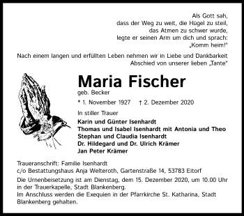 Anzeige von Maria Fischer von Kölner Stadt-Anzeiger / Kölnische Rundschau / Express