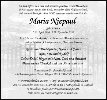 Anzeige von Maria Niepaul von  Blickpunkt Euskirchen 