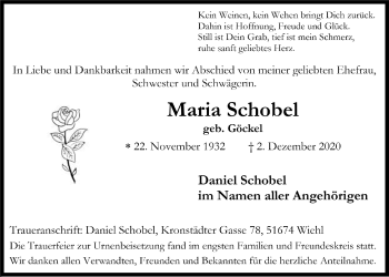 Anzeige von Maria Schobel von  Anzeigen Echo 