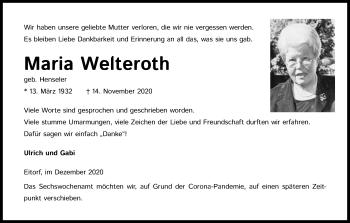Anzeige von Maria Welteroth von Kölner Stadt-Anzeiger / Kölnische Rundschau / Express