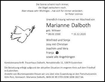 Anzeige von Marianne Dalboth von Kölner Stadt-Anzeiger / Kölnische Rundschau / Express