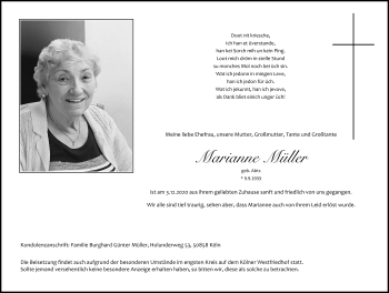 Anzeige von Marianne Müller von Kölner Stadt-Anzeiger / Kölnische Rundschau / Express