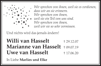 Anzeige von Marianne van Hasselt von  Schlossbote/Werbekurier 
