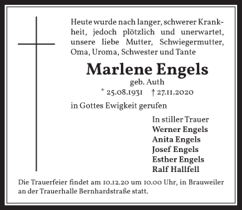 Anzeige von Marlene Engels von  Wochenende 