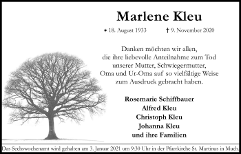 Anzeige von Marlene Kleu von Kölner Stadt-Anzeiger / Kölnische Rundschau / Express