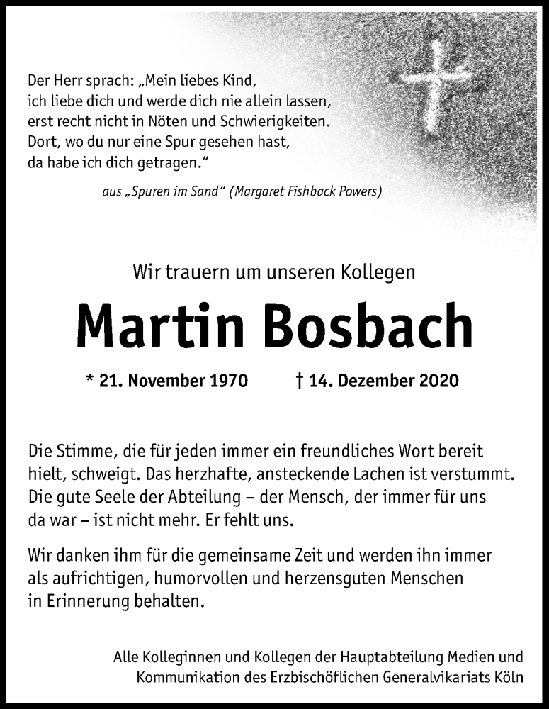  Traueranzeige für Martin Bosbach vom 30.12.2020 aus Kölner Stadt-Anzeiger / Kölnische Rundschau / Express