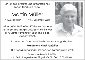 Anzeige von Martin Müller von  Schlossbote/Werbekurier 