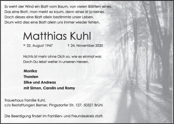 Anzeige von Matthias Kuhl von  Schlossbote/Werbekurier 