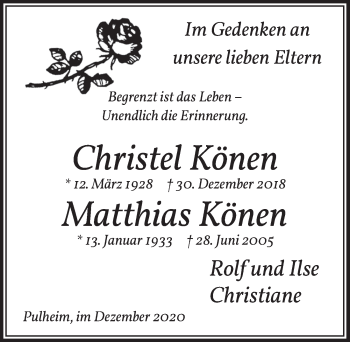 Anzeige von Matthias Könen von  Wochenende 