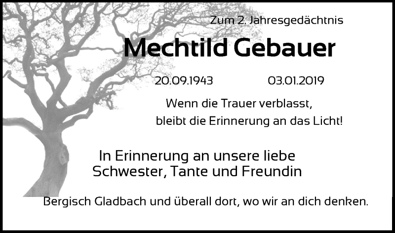  Traueranzeige für Mechtild Gebauer vom 31.12.2020 aus Kölner Stadt-Anzeiger / Kölnische Rundschau / Express