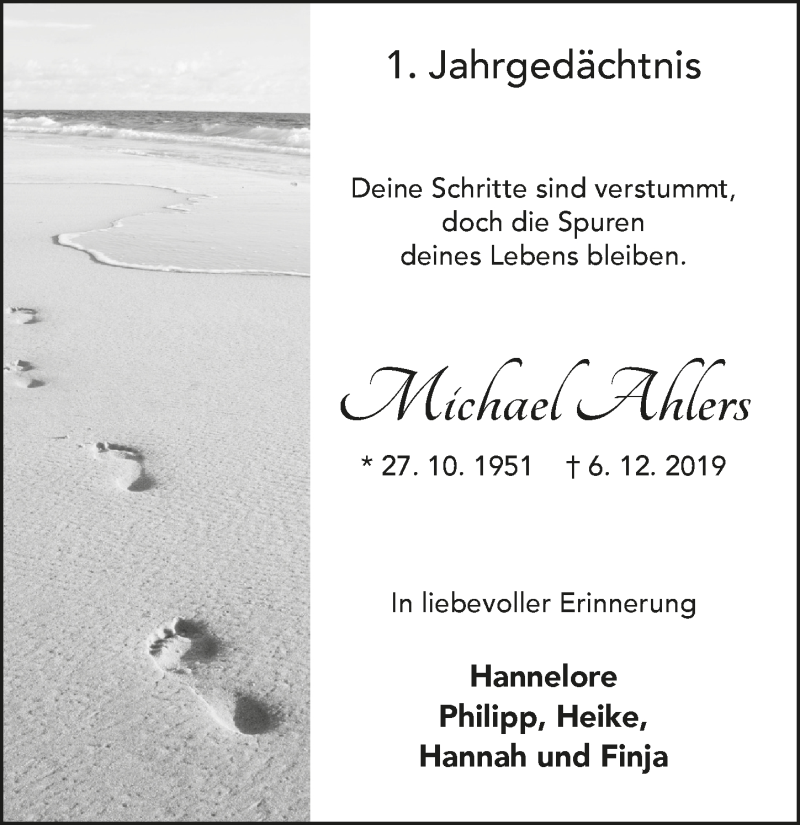  Traueranzeige für Michael Ahlers vom 04.12.2020 aus  Bergisches Handelsblatt 