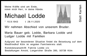 Anzeige von Michael Lodde von Kölner Stadt-Anzeiger / Kölnische Rundschau / Express