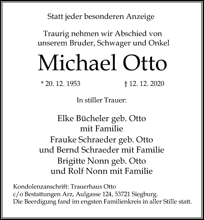  Traueranzeige für Michael Otto vom 16.12.2020 aus Kölner Stadt-Anzeiger / Kölnische Rundschau / Express