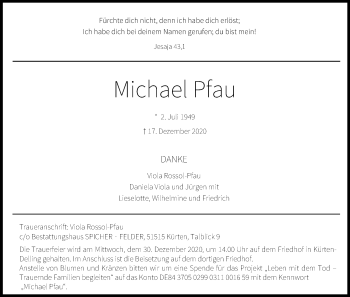Anzeige von Michael Pfau von Kölner Stadt-Anzeiger / Kölnische Rundschau / Express