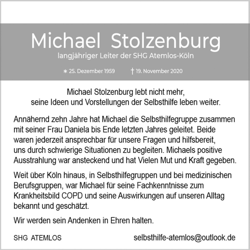  Traueranzeige für Michael Stolzenburg vom 19.12.2020 aus Kölner Stadt-Anzeiger / Kölnische Rundschau / Express