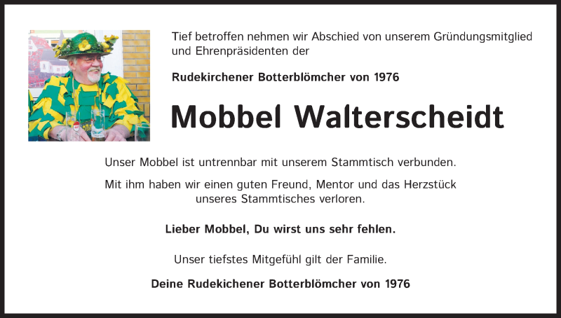  Traueranzeige für Mobbel Walterscheidt vom 12.12.2020 aus Kölner Stadt-Anzeiger / Kölnische Rundschau / Express