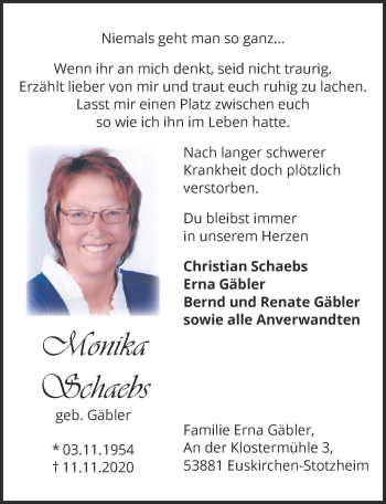 Anzeige von Monika Schaebs von  Blickpunkt Euskirchen 