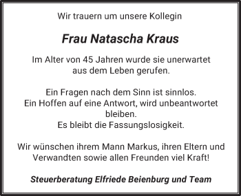 Anzeige von Natascha Kraus von  Werbepost 