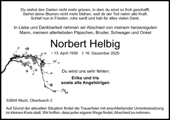 Anzeige von Norbert Helbig von Kölner Stadt-Anzeiger / Kölnische Rundschau / Express
