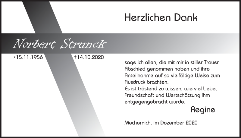  Traueranzeige für Norbert Strunck vom 05.12.2020 aus  Blickpunkt Euskirchen 