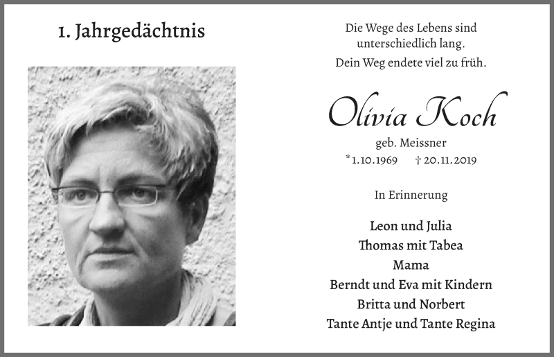  Traueranzeige für Olivia Koch vom 04.12.2020 aus  Bergisches Handelsblatt 