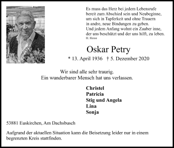 Anzeige von Oskar Petry von Kölner Stadt-Anzeiger / Kölnische Rundschau / Express