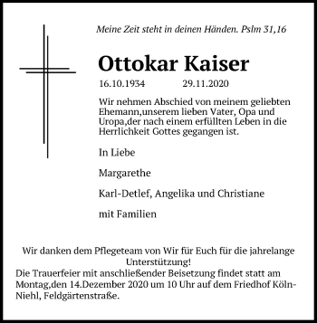 Anzeige von Ottokar Kaiser von Kölner Stadt-Anzeiger / Kölnische Rundschau / Express
