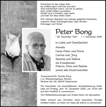 Anzeige von Peter Bong von  Blickpunkt Euskirchen 