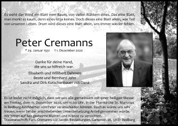 Anzeige von Peter Cremanns von Kölner Stadt-Anzeiger / Kölnische Rundschau / Express