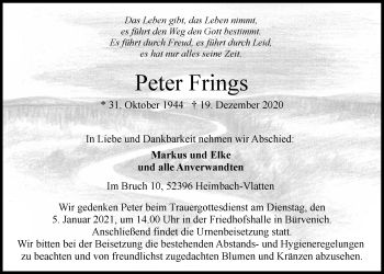 Anzeige von Peter Frings von  Blickpunkt Euskirchen 