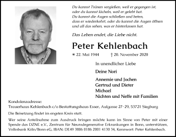 Anzeige von Peter Kehlenbach von Kölner Stadt-Anzeiger / Kölnische Rundschau / Express