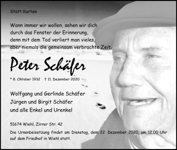 Anzeige von Peter Schäfer von Kölner Stadt-Anzeiger / Kölnische Rundschau / Express