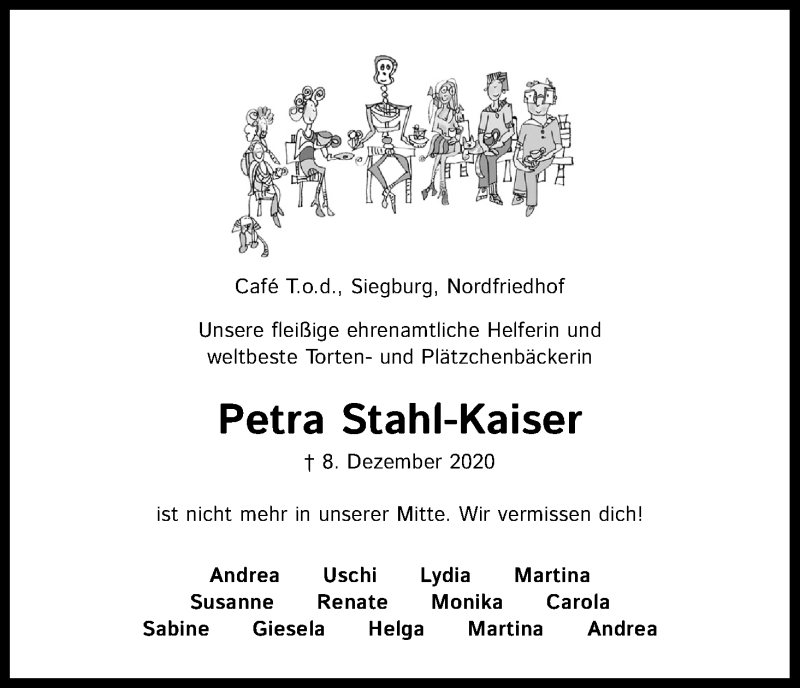  Traueranzeige für Petra Stahl-Kaiser vom 17.12.2020 aus Kölner Stadt-Anzeiger / Kölnische Rundschau / Express