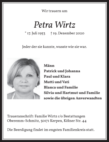 Anzeige von Petra Wirtz von  Werbepost 