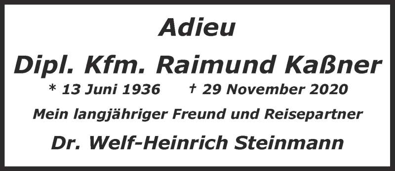  Traueranzeige für Raimund Kaßner vom 11.12.2020 aus  Kölner Wochenspiegel 