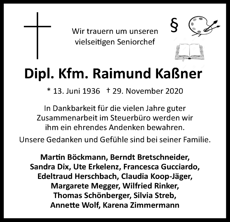  Traueranzeige für Raimund Kaßner vom 05.12.2020 aus Kölner Stadt-Anzeiger / Kölnische Rundschau / Express