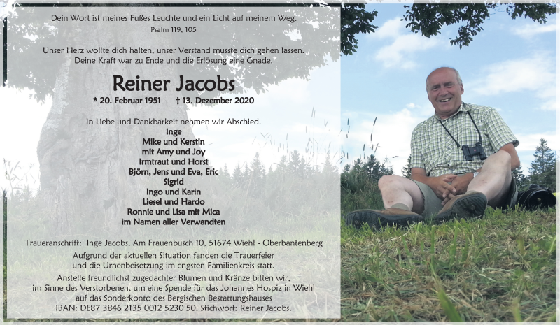  Traueranzeige für Reiner Jacobs vom 28.12.2020 aus Kölner Stadt-Anzeiger / Kölnische Rundschau / Express