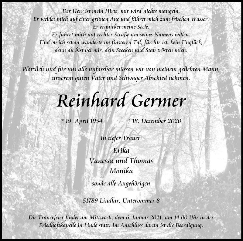  Traueranzeige für Reinhard Germer vom 31.12.2020 aus Kölner Stadt-Anzeiger / Kölnische Rundschau / Express