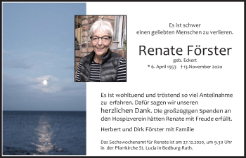 Anzeige von Renate Förster von  Werbepost 