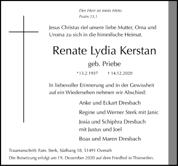 Anzeige von Renate Lydia Kerstan von  Lokalanzeiger 